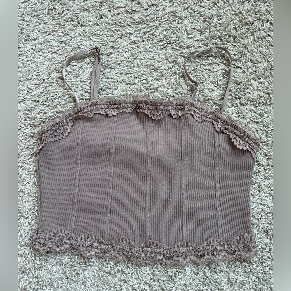 Garage Brown Lace Trim Crop Top